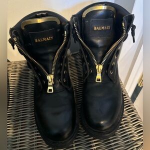 Balmain Moto Boots Black Leather Size 7